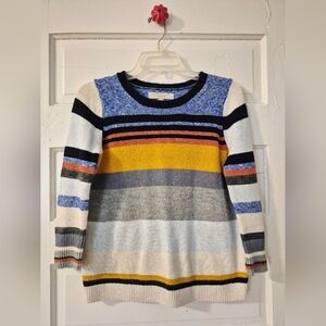 LOFT Multicolor Striped Crewneck Sweater in Blue, Yellow & Gray